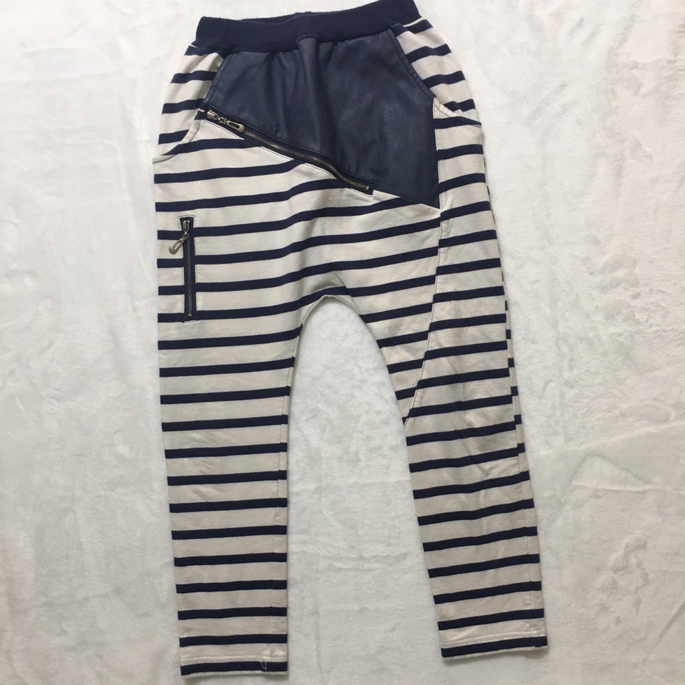 Bei Emi Striped Pant with Leather Accent